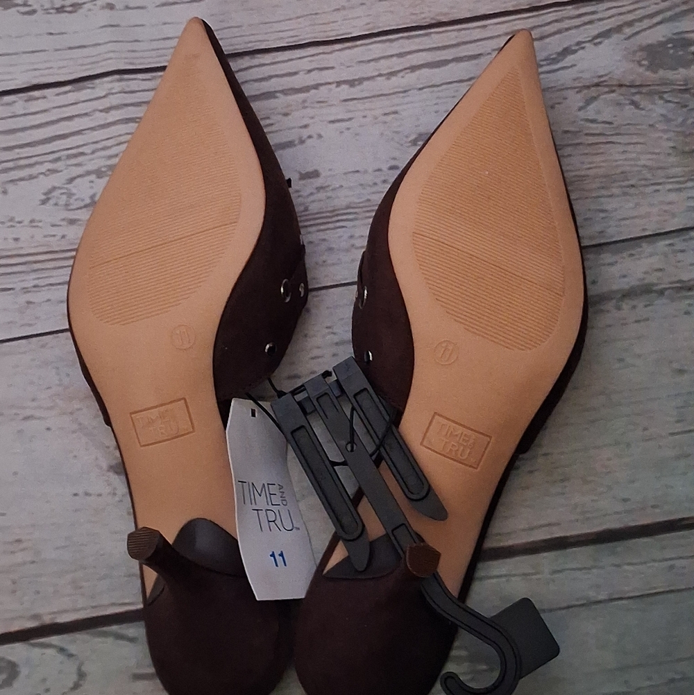 Time And Tru Women's Brown Pointed Toe Kitten Heel Mules Size 11 - Picture 3 of 6
